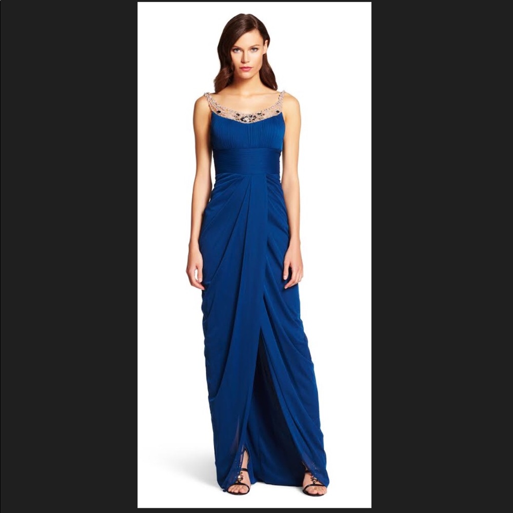 Adrianna Papell Jeweled Neckline Gown w Train